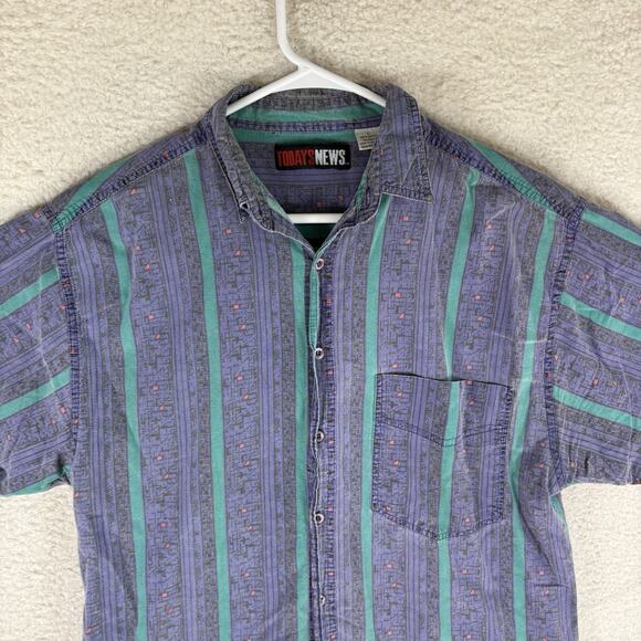 Vintage Todays News Shirt Mens Large Purple Beach Club Tribal Print 80s Retro - Picture 2 of 14